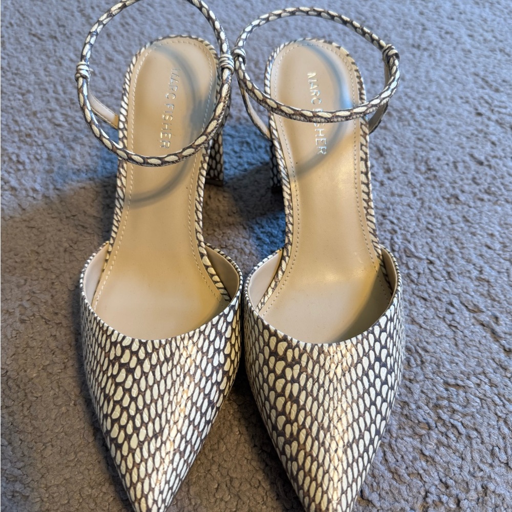Marc Fisher Cream and Grey Slingback Heels